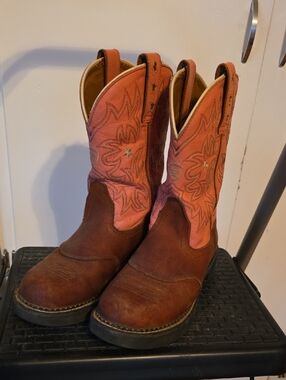 Ariat Brown Leather Boots with Pink Accents